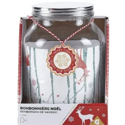 Bonbonnière Noël rennes verre cordelette rouge et blanc 3 L