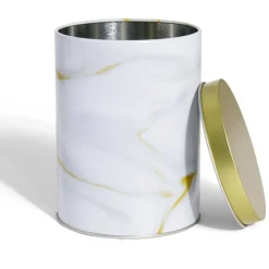 Boîte à biscuits ronde métal blanc doré Ø10,5H14cm