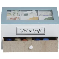 Boîte à dosettes Thé et Café blanc naturel et bleu