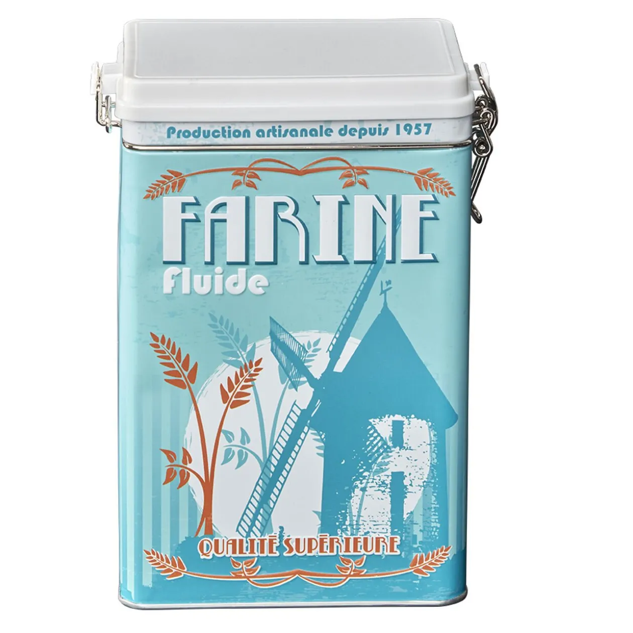 Boîte à farine en métal design vintage bleu