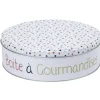 Boîte à gourmandises ronde blanche motif pois multicolores