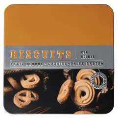 Boîte à gâteaux carrée en métal décorée marron