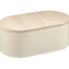 Boîte à pain ovales en métal et bambou beige naturel