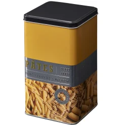 Boîte à pâtes carrée en métal décorée jaune moutarde