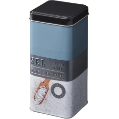 Boîte à sel carrée en métal décorée bleu gris