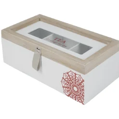 Boîte à thé blanc naturel motif rosace