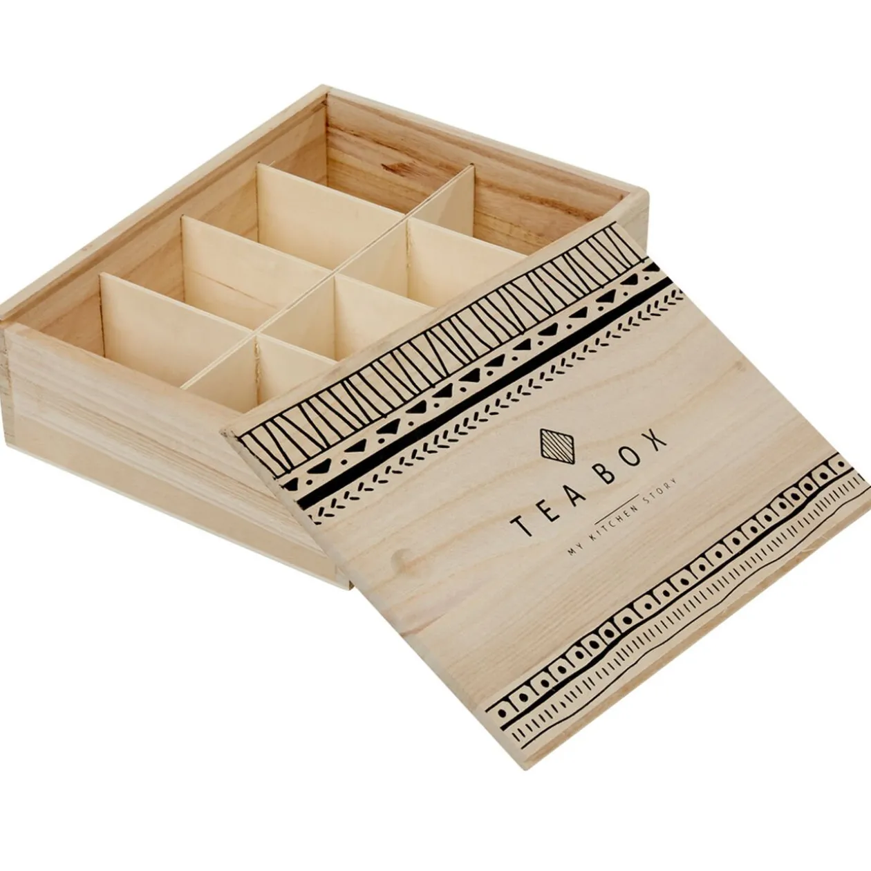 Boîte à thé noir naturel 8 casiers avec couvercle coulissant