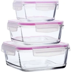 Boîte alimentaire carrée en verre x3