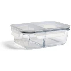 Boîte alimentaire compartimentée en verre avec couvercle plastique 1L