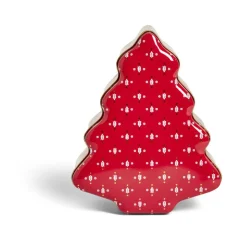 Boîte alimentaire Noël forme sapin métal rouge et doré 18x14,5xH6,5cm