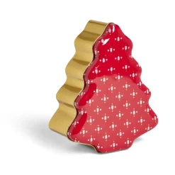 Boîte alimentaire Noël forme sapin métal rouge et doré 18x14,5xH6,5cm
