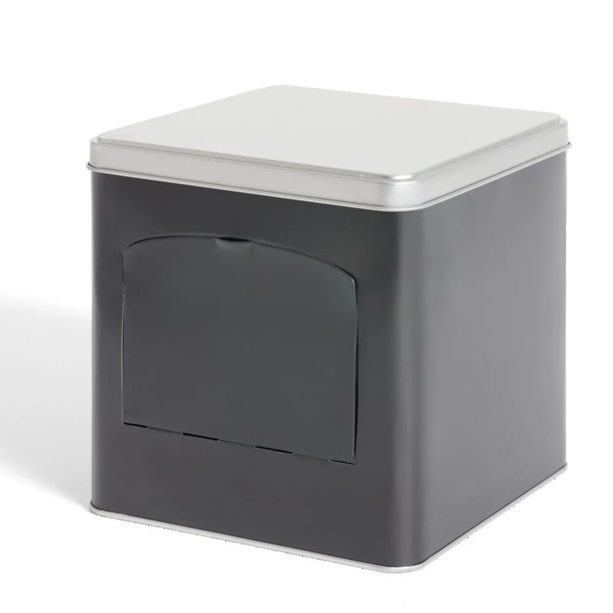 Boîte conservation avec ouverture métal noir et gris 14,5x14,5x14,5cm