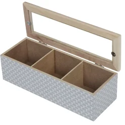Boîte déco 3 compartiments à fenêtre gris blanc