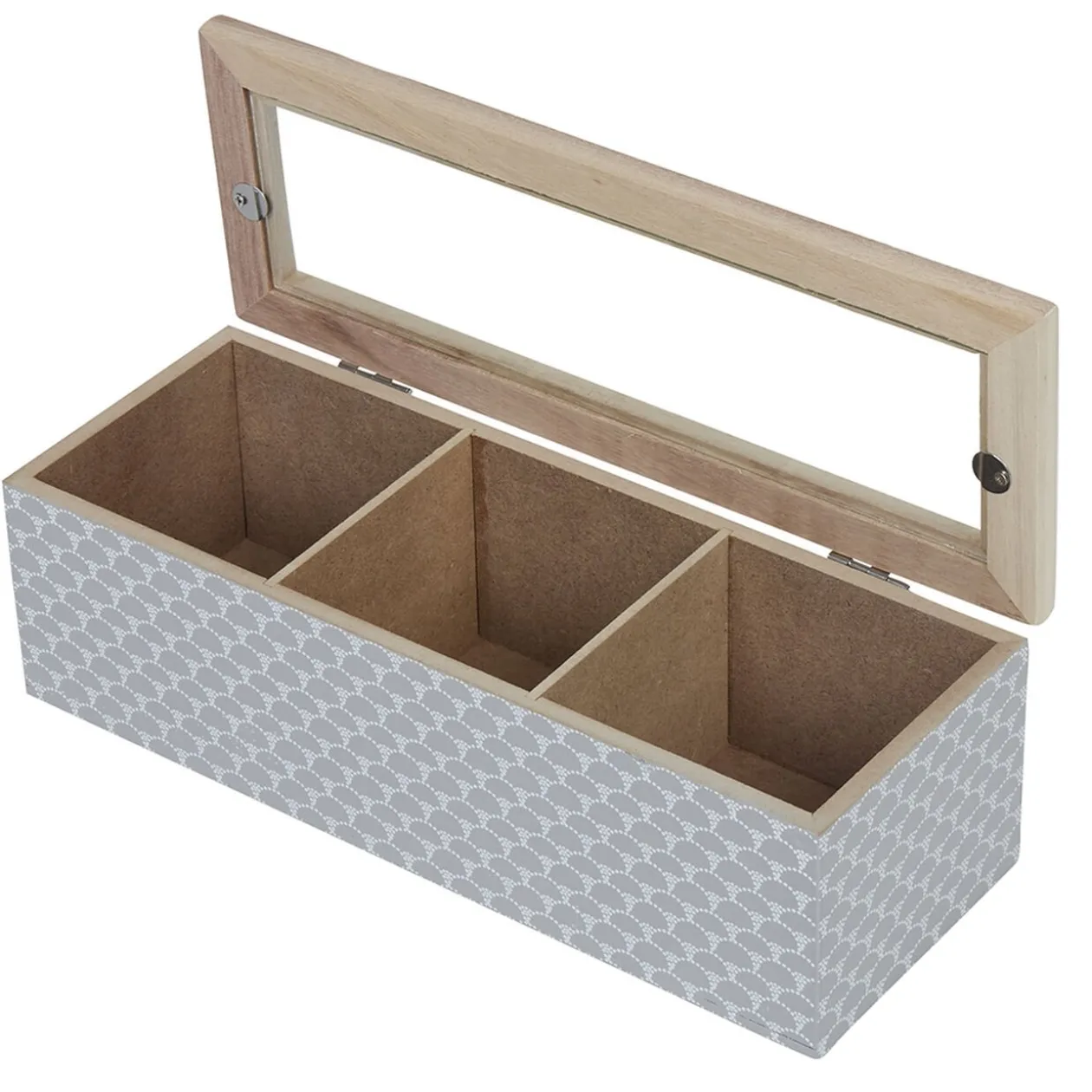 Boîte déco 3 compartiments à fenêtre gris blanc