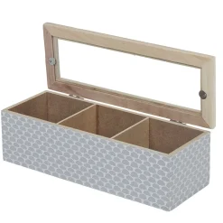 Boîte déco 3 compartiments à fenêtre gris blanc