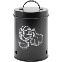 Boîte de conservation pour ail en métal noir