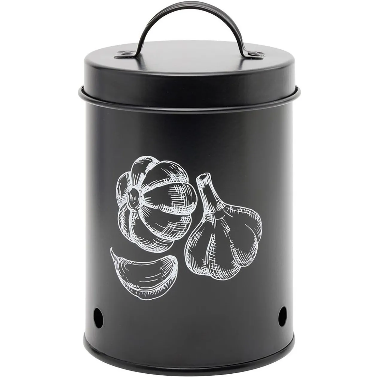 Boîte de conservation pour ail en métal noir