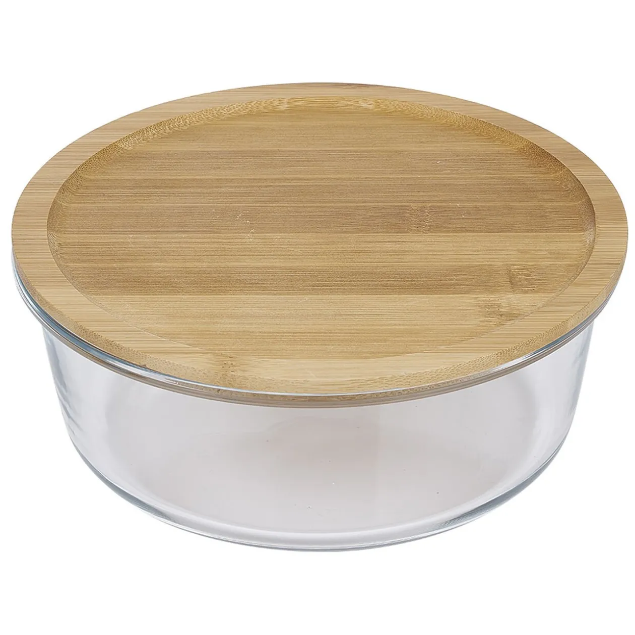 Boîte de conservation ronde en verre avec couvercle en bambou 1,2L