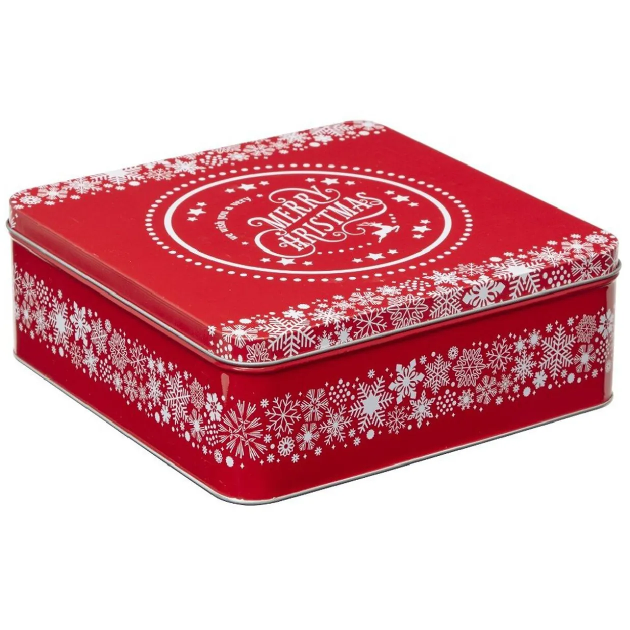 Boîte de Noël carré vintage métal Merry Christmas rouge