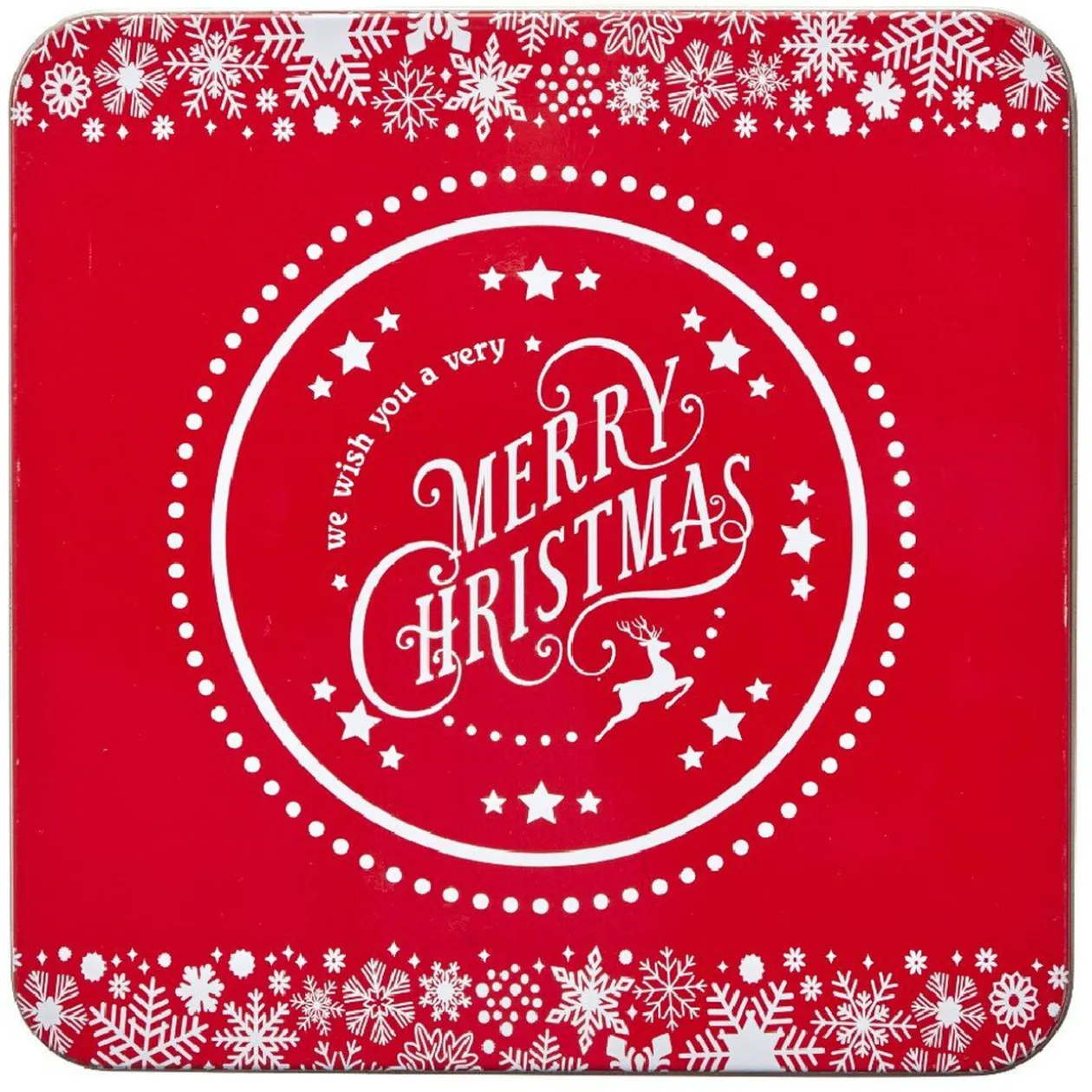 Boîte de Noël carré vintage métal Merry Christmas rouge