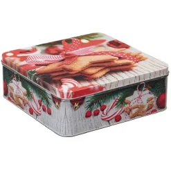 Boîte de Noël carré vintage métal motif biscuit étoile