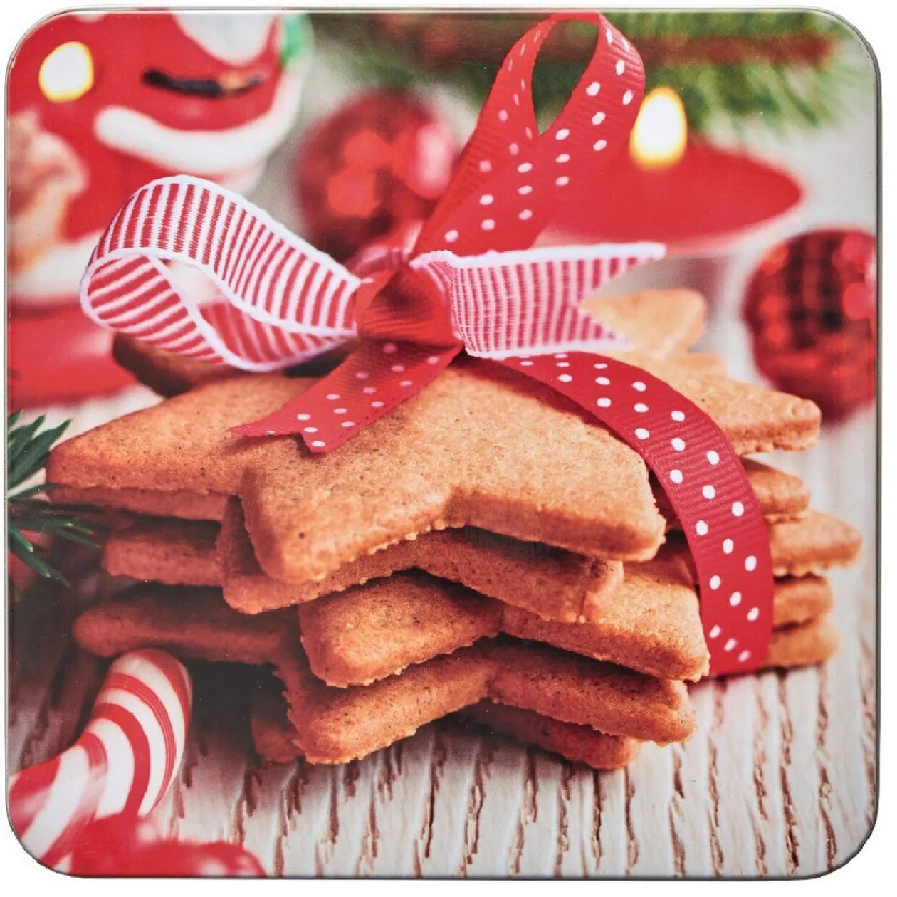 Boîte de Noël carré vintage métal motif biscuit étoile