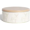 Boîte ronde en métal Ø22cm motif cerf beige et orange