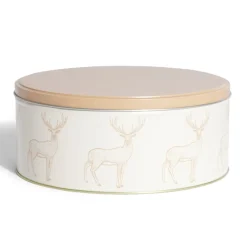Boîte ronde en métal Ø22cm motif cerf beige et orange