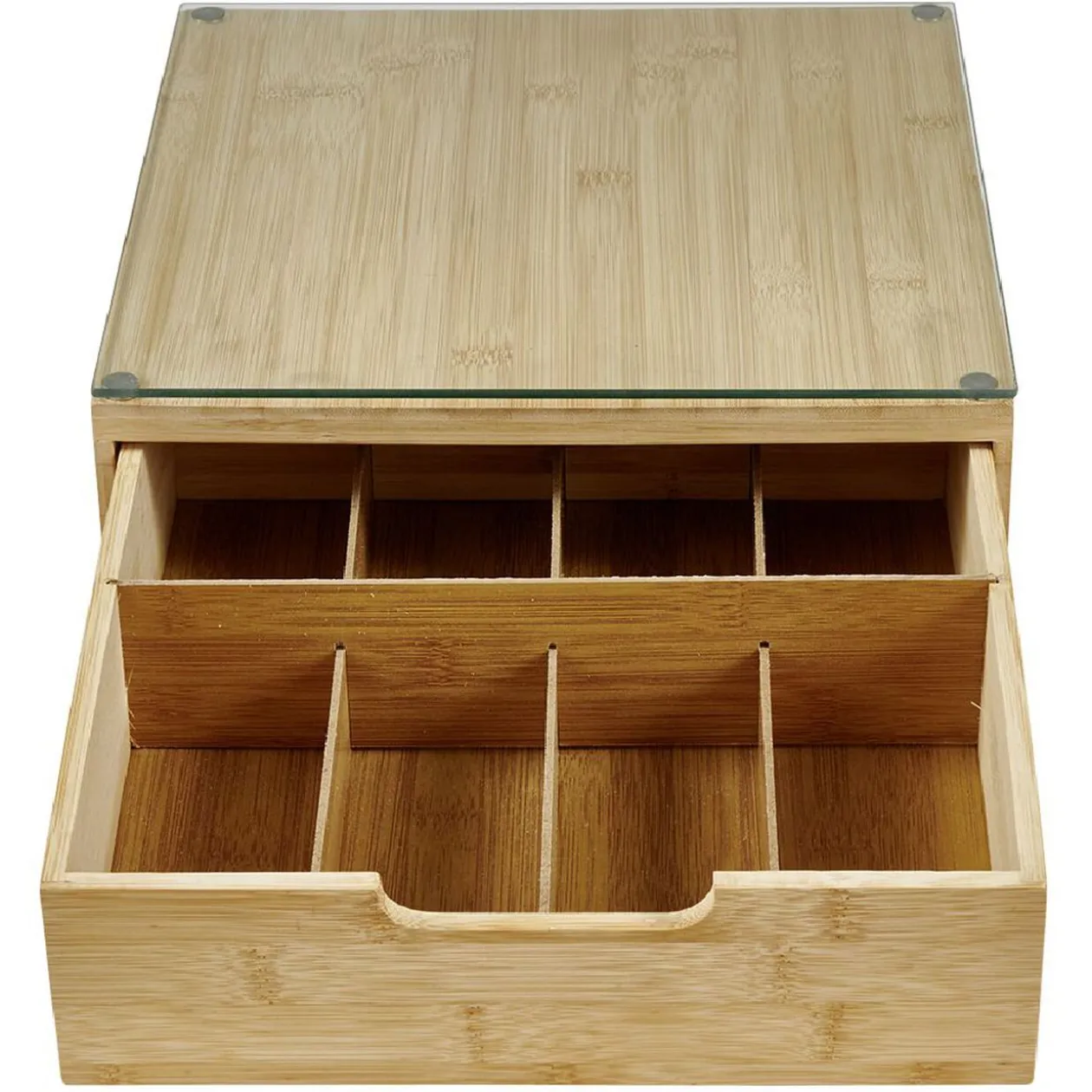 Boîte tiroir à dosettes en bambou et verre