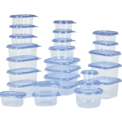 Boîtes alimentaire transparente avec couvercle bleu ou rouge x27