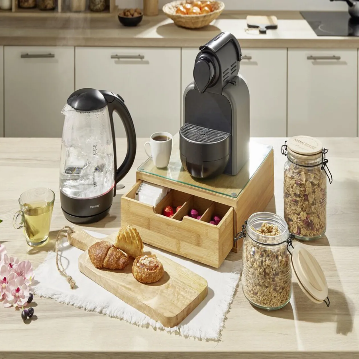 Bouilloire LED sans fil couleurs variables Homday en verre 1,7 L