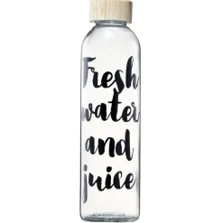 Bouteille en verre inscription noire avec bouchon en bambou 730 ml