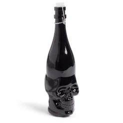 Bouteille Halloween 1L en verre forme tête de mort noire