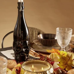 Bouteille Halloween 1L en verre forme tête de mort noire