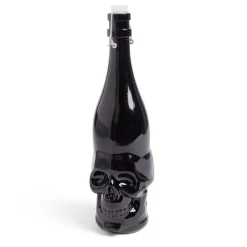 Bouteille Halloween 1L en verre forme tête de mort noire