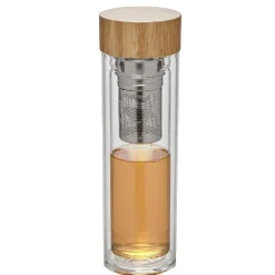 Bouteille infuseur double paroi en verre avec bouchon en bambou