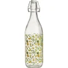 Bouteille verre motif fruit exotique jaune bouchon mécanique 1L H30cm