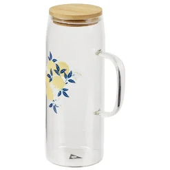 Carafe verre transparent motif citron avec bouchon bambou 1L Ø9xH23cm