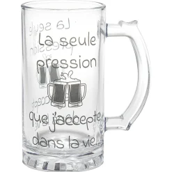 Chope à bière verre transparent inscription Champion de levée de coude