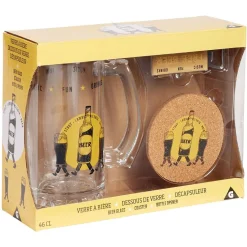 Coffret bière 3 pièces verre décapsuleur et sous-verre - 2 modèles