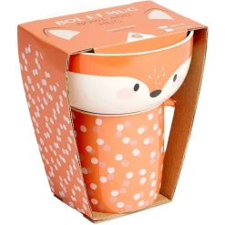Coffret bol et mug en porcelaine renard orange