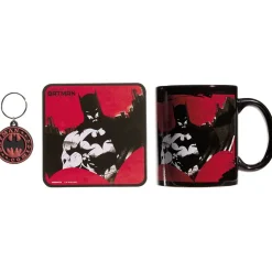 Coffret cadeau Batman Comics mug sous-verre porte-clé rouge noir 3pcs