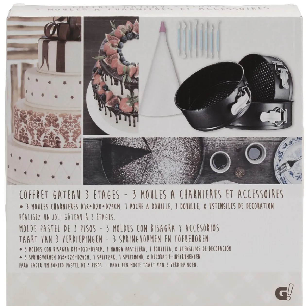 Coffret gâteau 3 étages avec moules à charnières