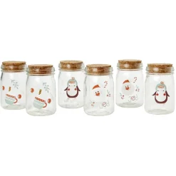 Coffret mini bocal en verre motif Noël couvercle liège x6