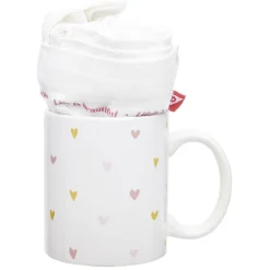 Coffret mug 330ml et tote bag coeur blanc et rose