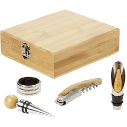 Coffret sommelier accessoires pour le vin en bambou 4 pièces