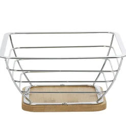 Corbeille à fruits métal filaire socle bambou gris naturel