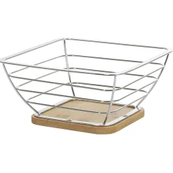 Corbeille à fruits métal filaire socle bambou gris naturel