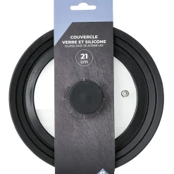 Couvercle en verre avec contour silicone noir Ø 21 cm