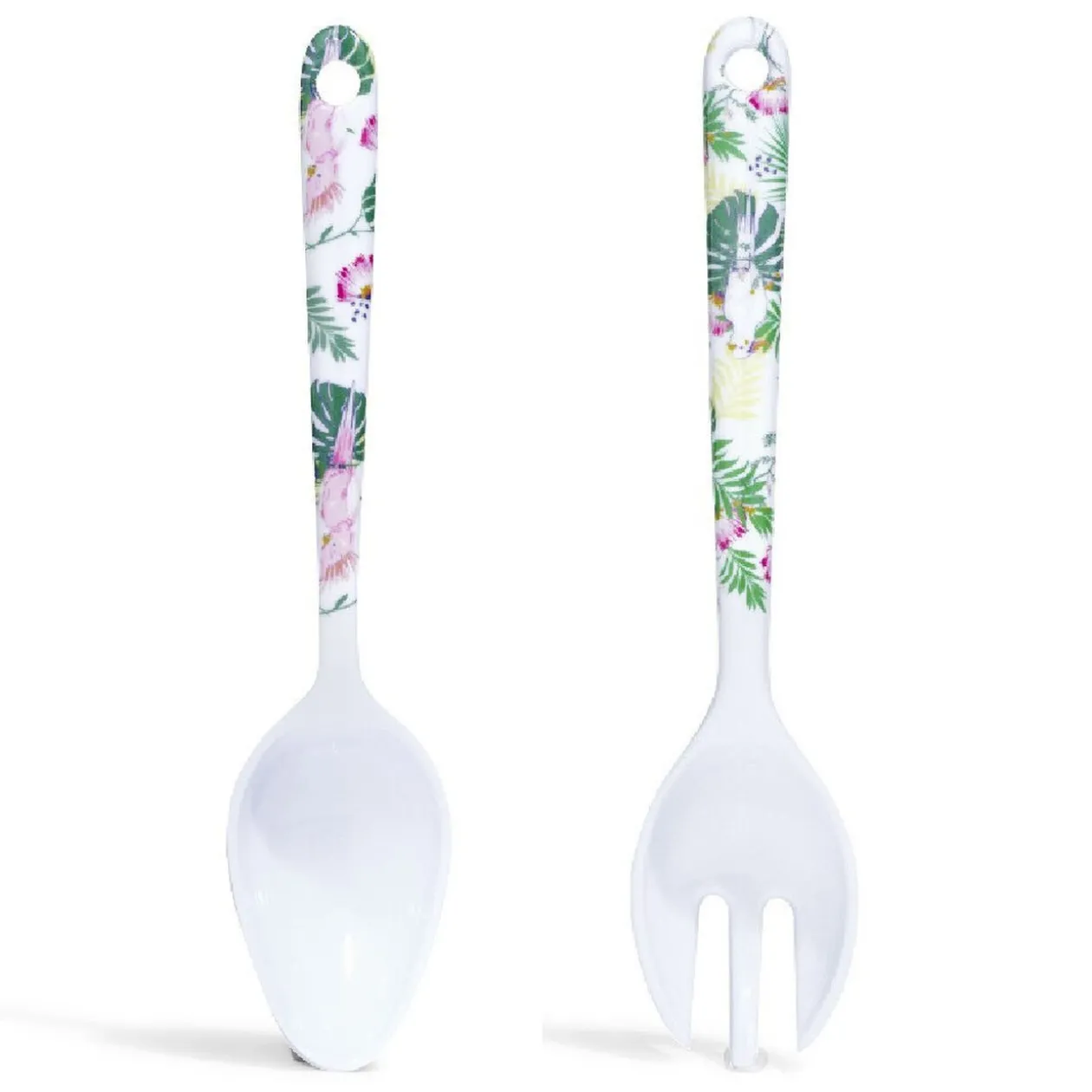 Couverts à salade oiseau tropical en plastique